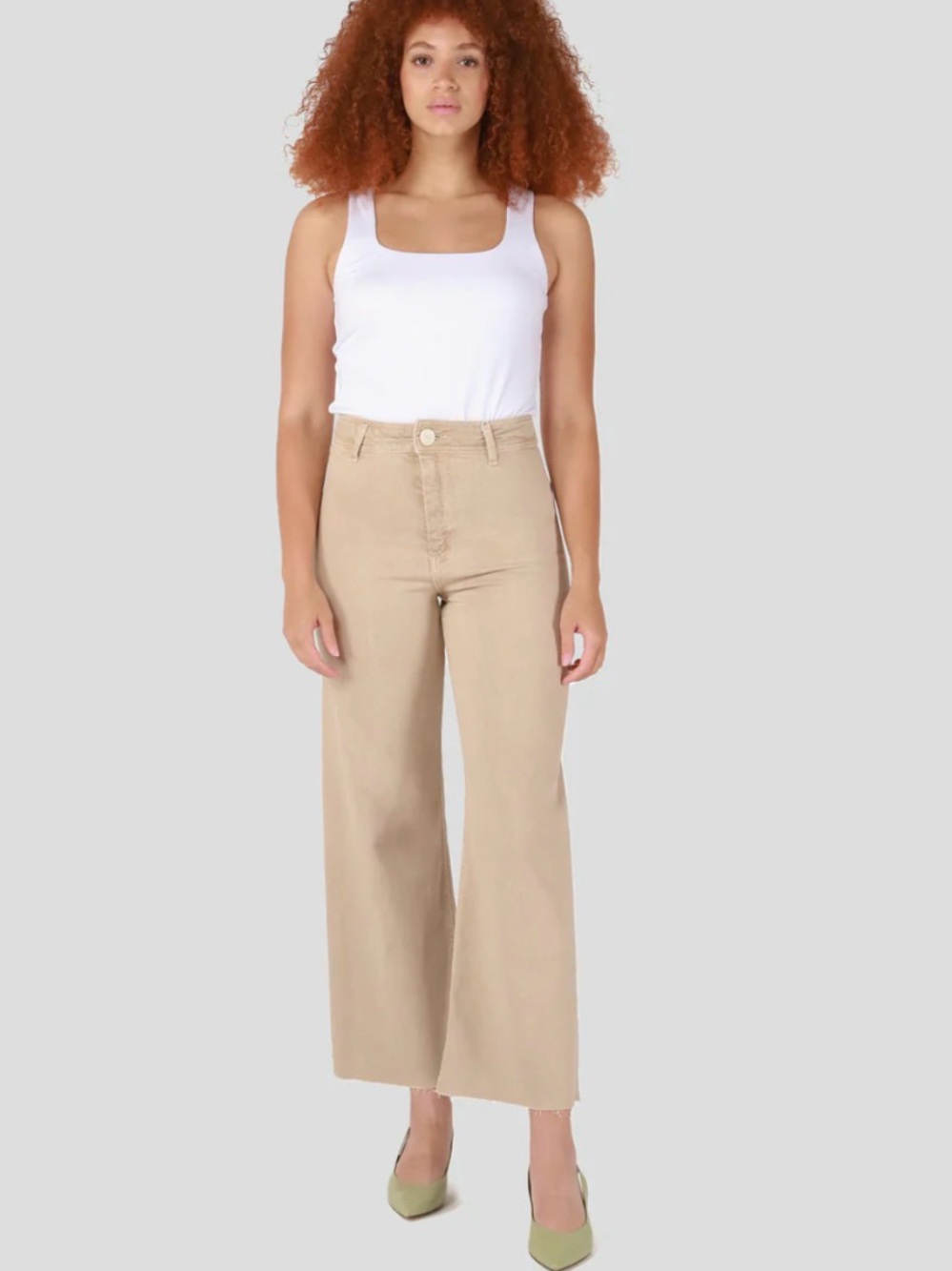Zara High Rise Wide Leg Cropped Jeans Raw Hem Beige Sand | Size US 4 EU 36